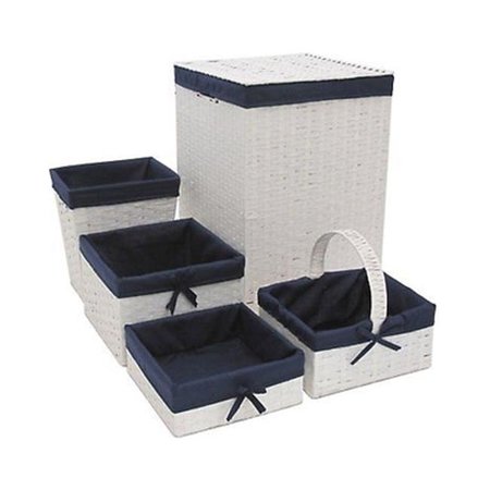 REDMON Redmon 7200WHNV Hamper & Basket Set; White & Navy - 5 Piece 7200WHNV